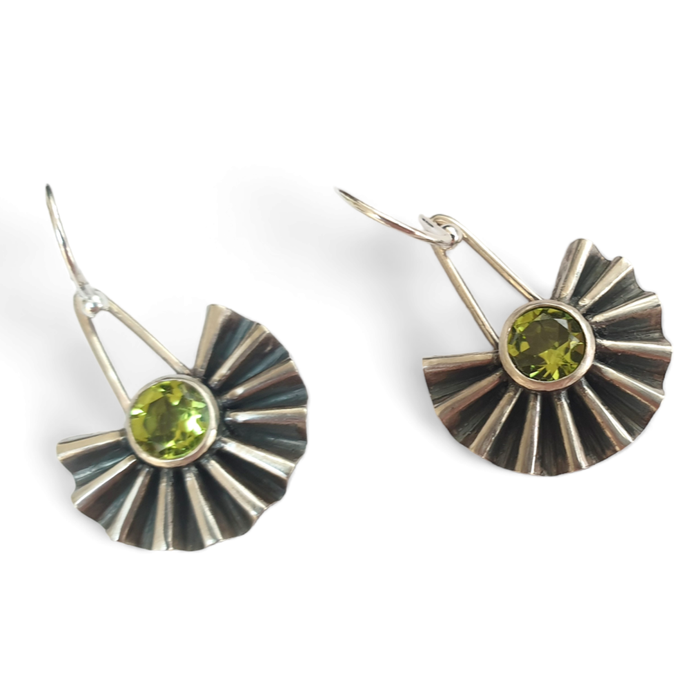Art Deco Fan Earrings with Peridots -Medium