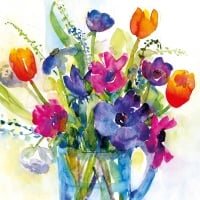 Anemones and Tulips Greetings Card