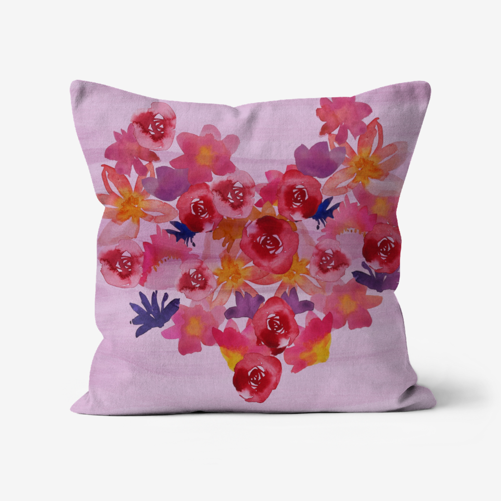 Watercolour Flower heart Cushion 