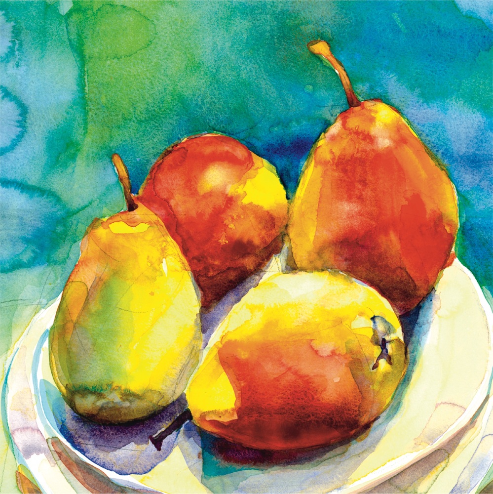 Pears on a plate Greetings Card