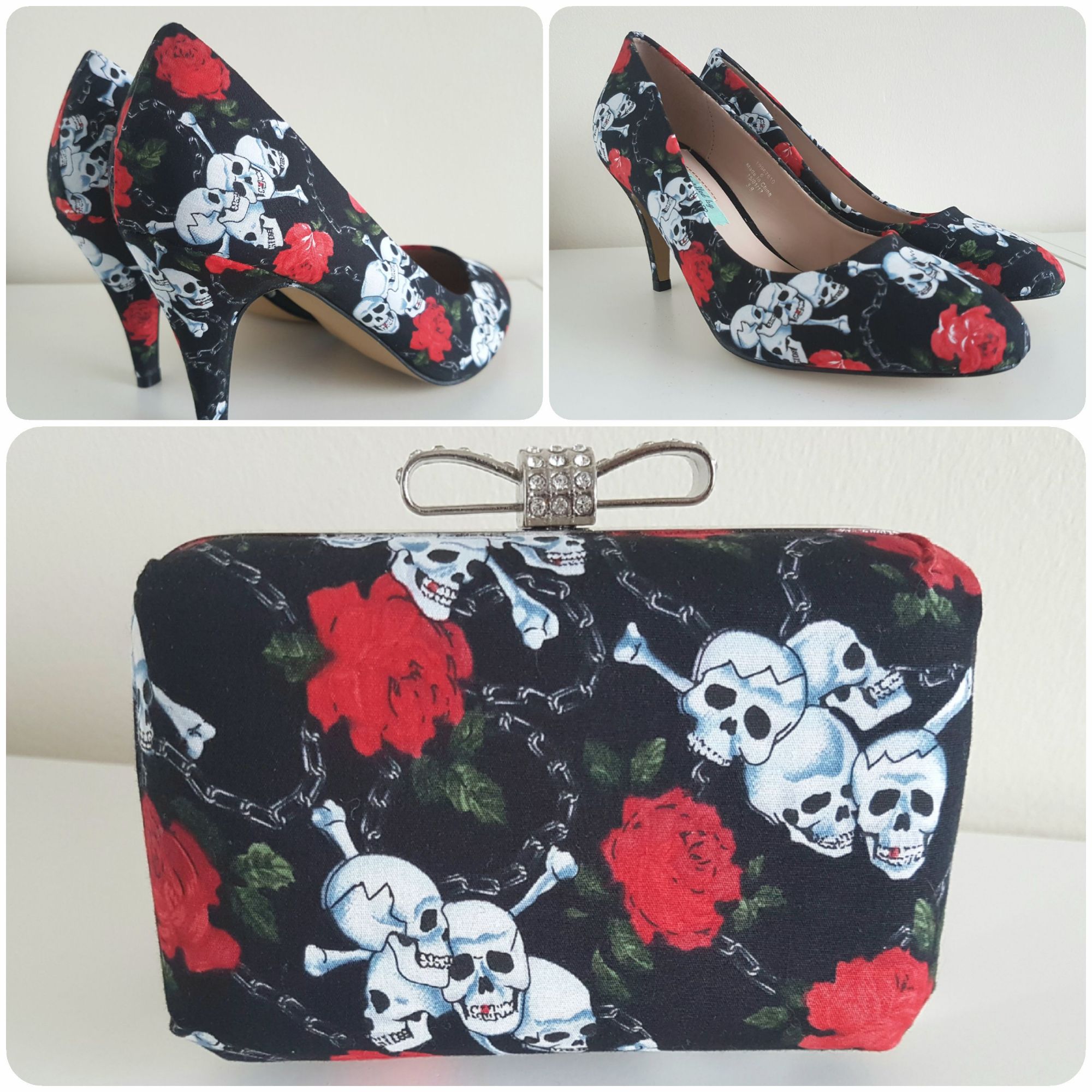 Gothic shoes, Skull & Roses shoes & bag, alternative wedding shoes
