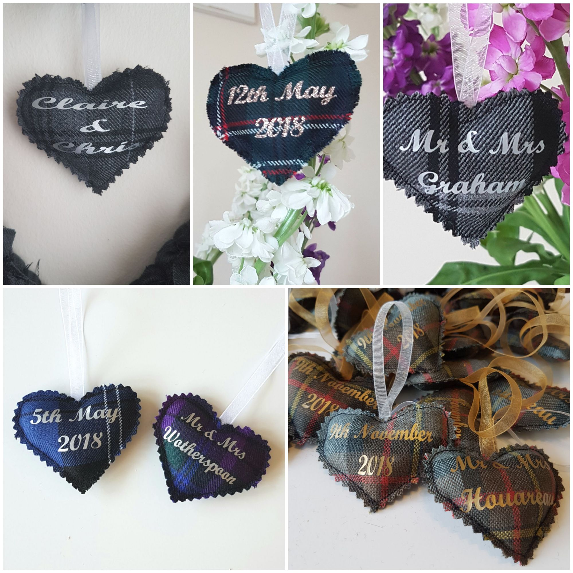 Tartan heart favours, tartan heart gift idea, keepsake.