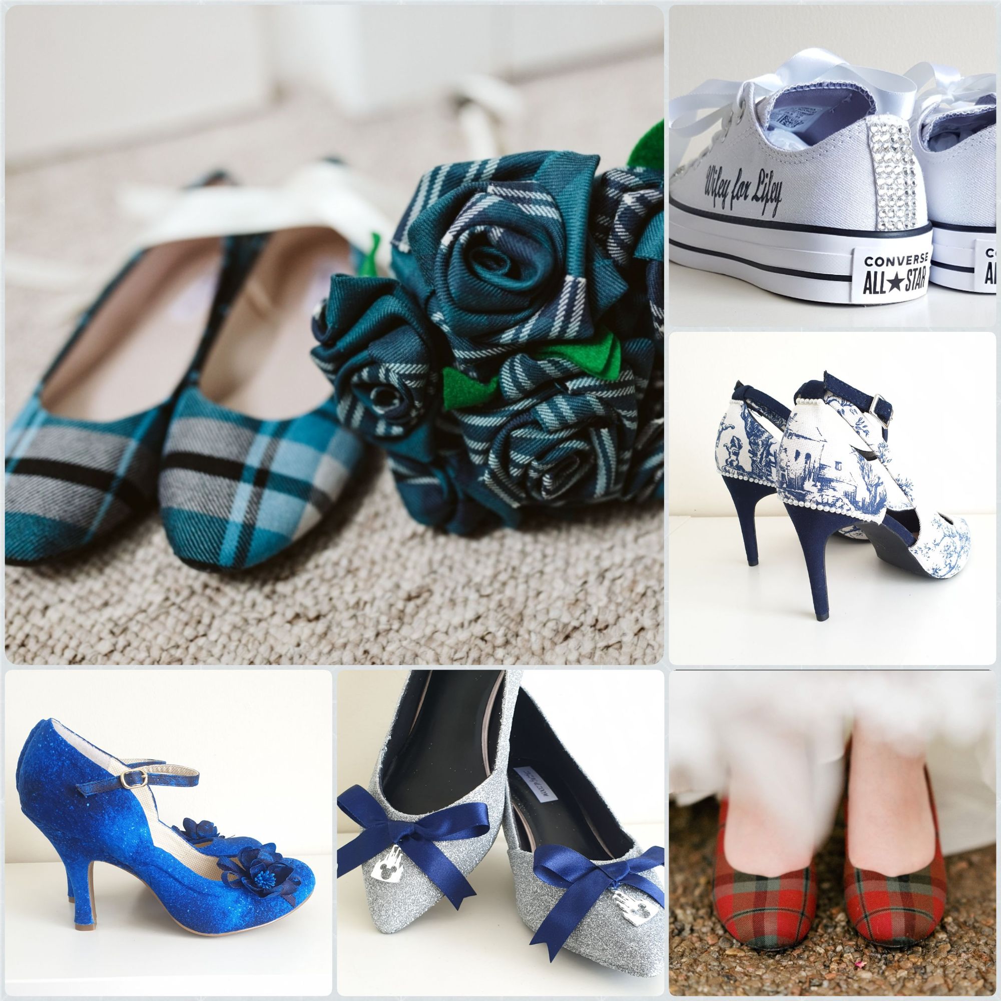 Custom designed wedding shoes, unicorn heels, converse, tartan heels, lego shoes, custom converse, crystal converse