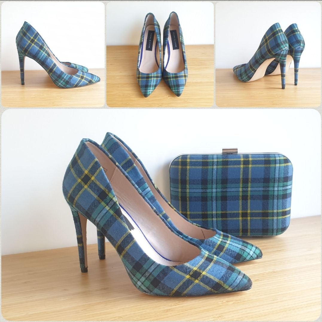 Custom tartan shoes and clutch bag combo