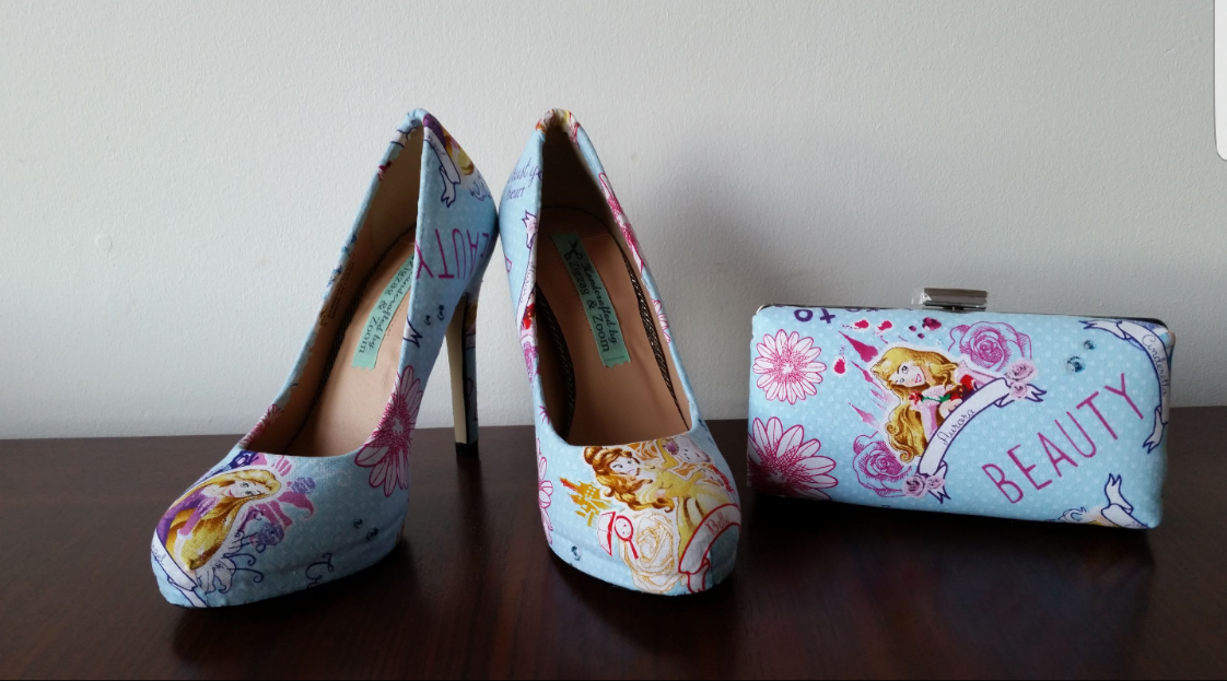 Disney wedding theme, Princess custom shoes and clutch