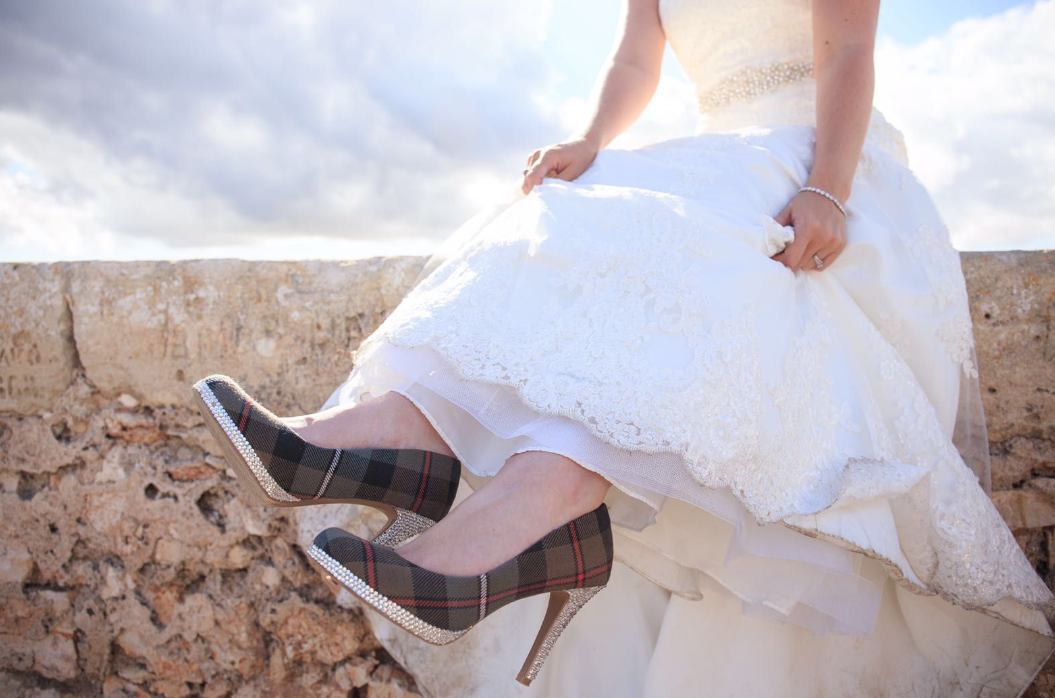 Tartan wedding shoes,  crystal wedding shoes, custom bridal footwear, bespoke wedding shoes 