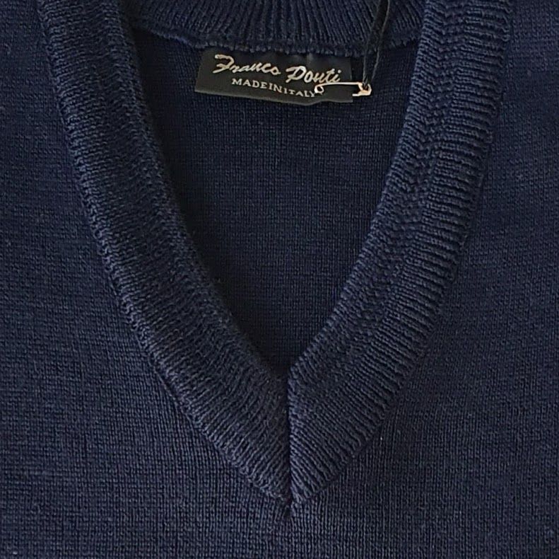 Franco Ponti  Merino Wool Blend V Neck Sweater - Navy