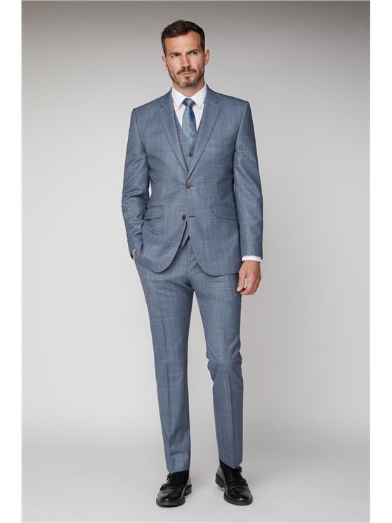 Scott by The Label Light Blue Sharkskin with Tan Overcheck Contemporary Fit