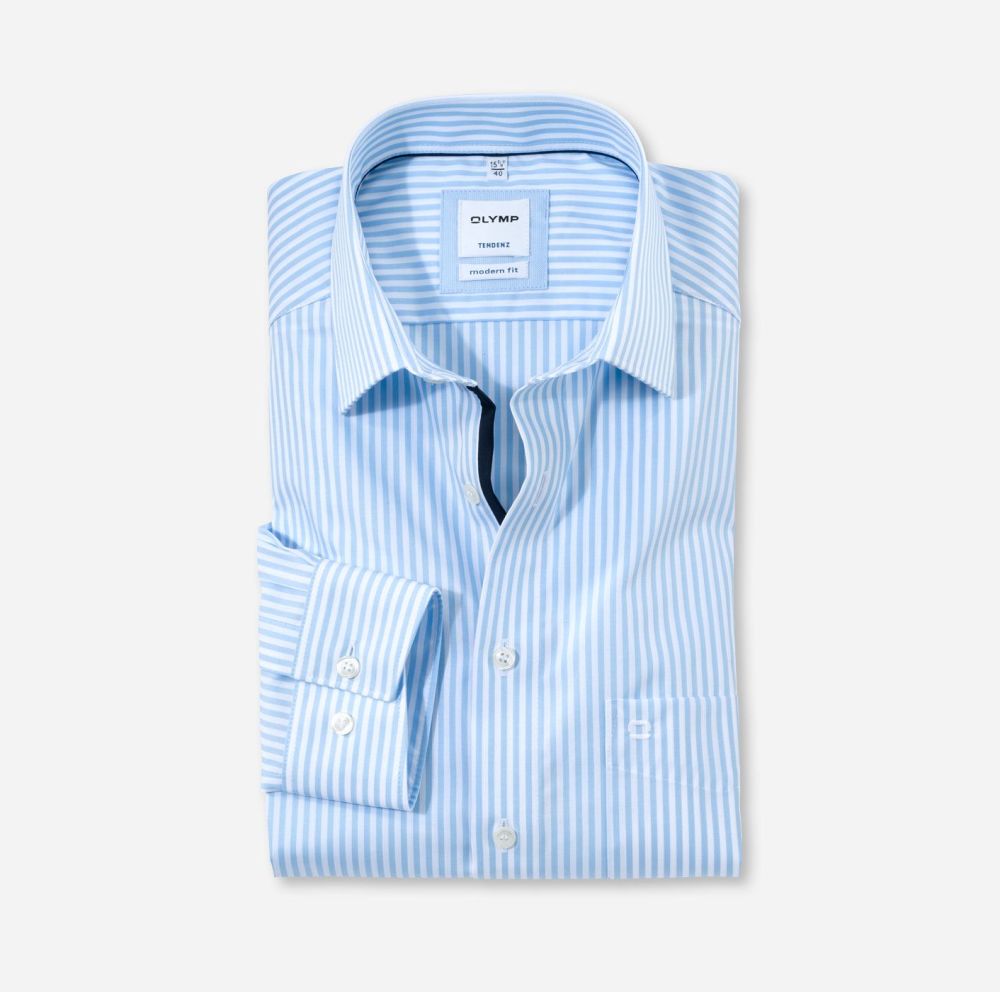 Olymp Tendenz Blue and White Stripe Shirt