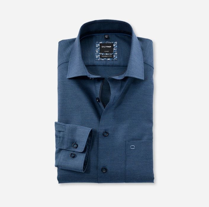 Olymp Luxor Textured Shirt With Complementary Trim - Marine Blue