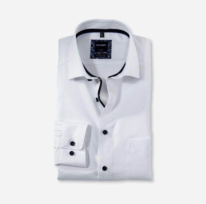 Olymp Luxor Textured Shirt With Complementary Trim - White
