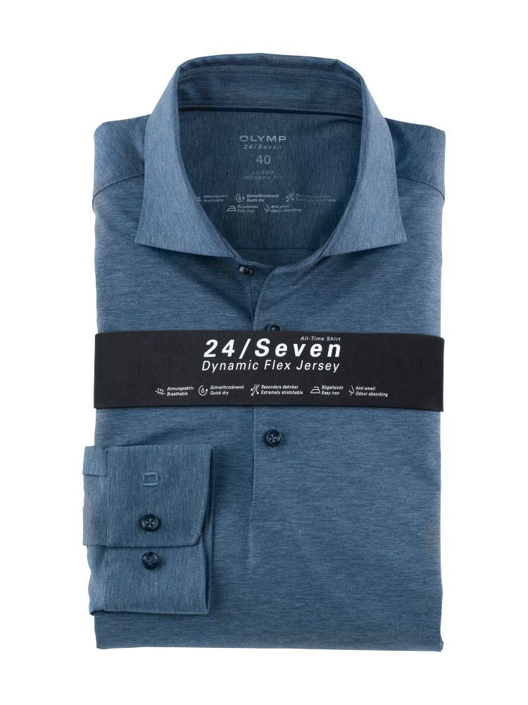 Olymp Luxor 24 Seven Stretch Jersey Pull-on Shirt - Smoke Blue