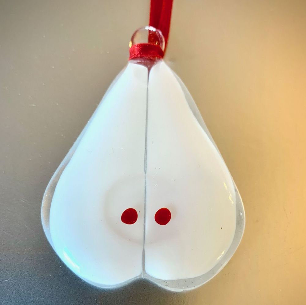 White Pear on red ribbon