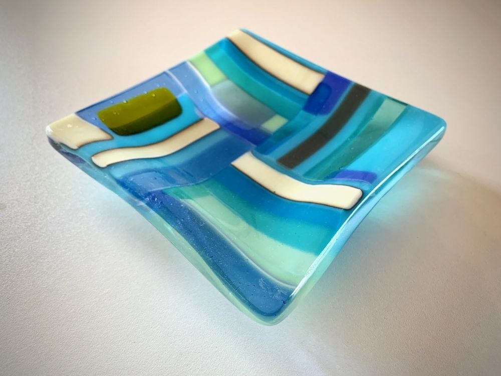 'Aqua Sea'              14x14cm Glass Plate