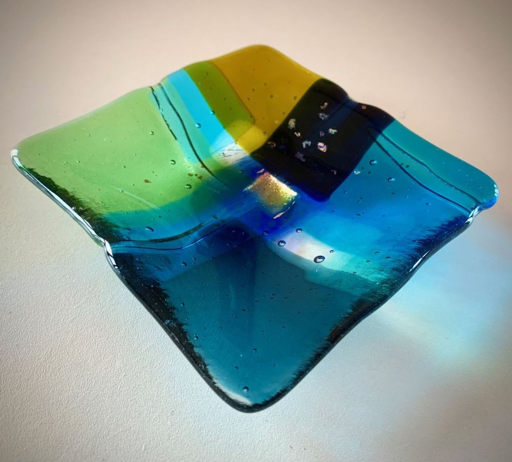 ' Scattering Blue '  12x12cm Glass Plate