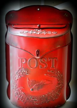 Red Weathered Metal Mail Box - also available in Silver Grey
