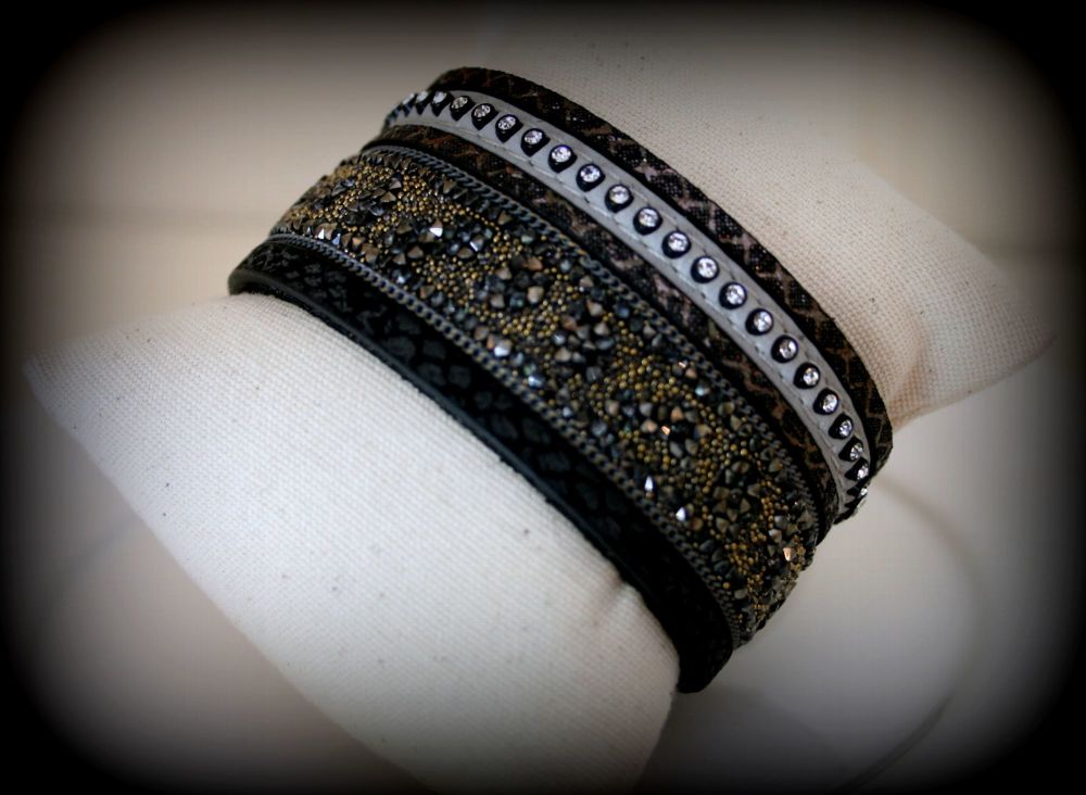 Ctystal, Beads & Snake Effect Leather Cuff Bracelet