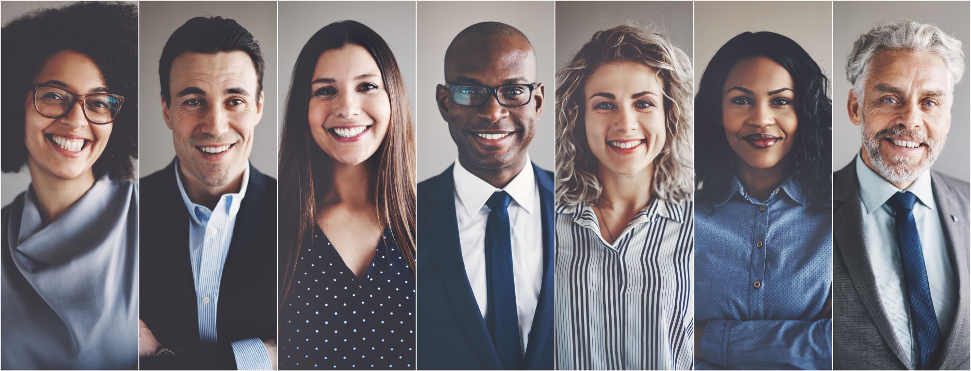 7 individual professional headshots of a series of men and women