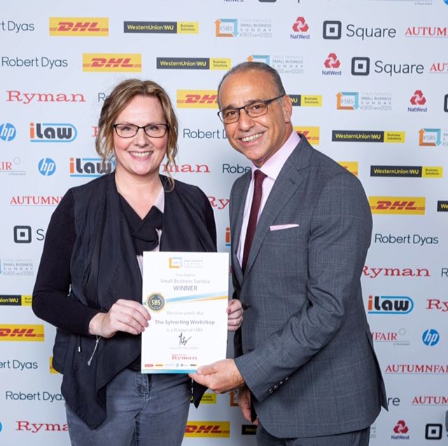 Receiving an SBS Award Certificate from Theo Paphitis -The Sylverling Workshop