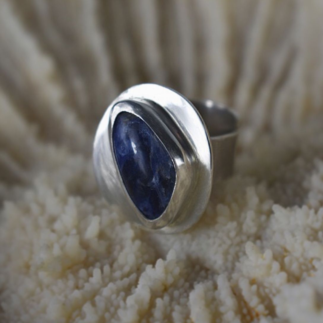 Sodalite Adjustable Statement Ring Handcrafted by The Sylverling Workshop