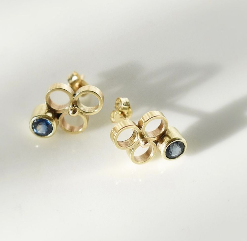 Flower Stud Earrings with Cornflower Blue Sapphires