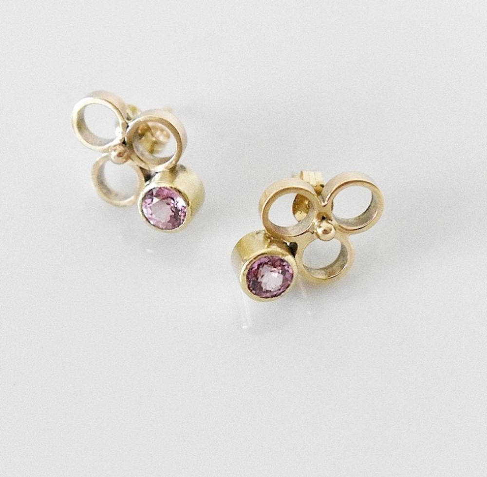 Flower Stud Earrings with Padparadscha Sapphires