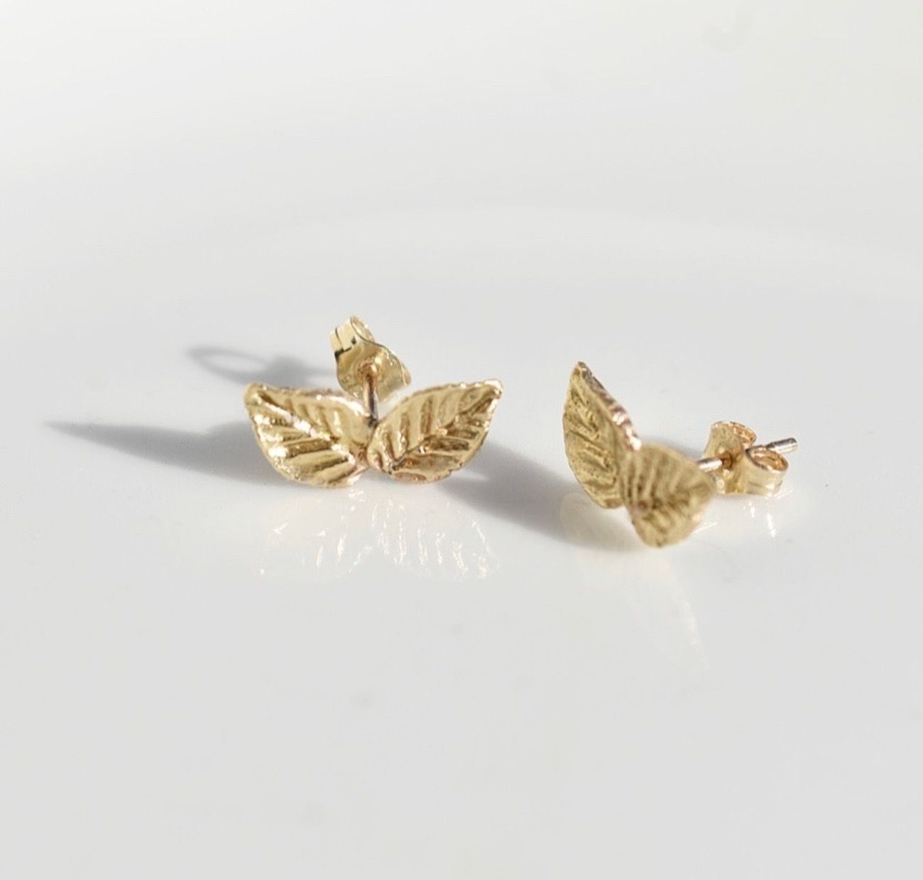 Wild Rose Leaf 9ct Recycled Gold Earrings by Vicky Callender Jewellery 1