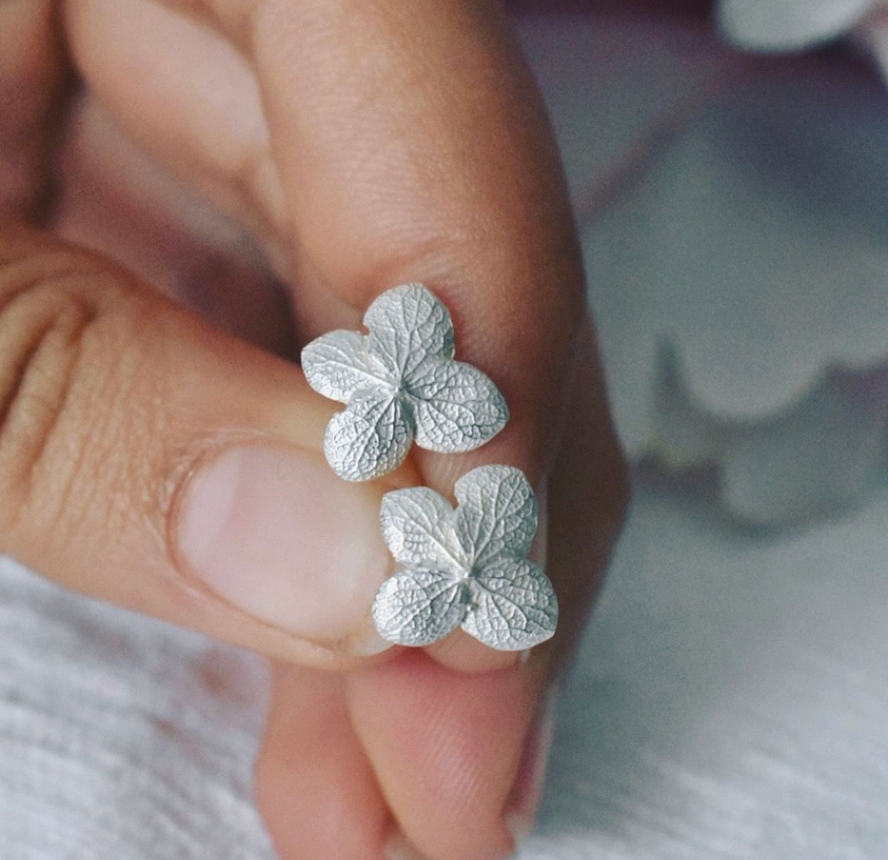 Recycled Silver Woodland Hydrangea Studs By Vicky Callender Jewellery 1