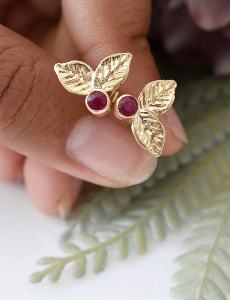 Wild Berry Stud Earrings - in Solid  Recycled Gold