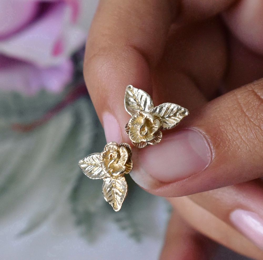 Wild Rose Stud Earrings in Solid Recycled Gold