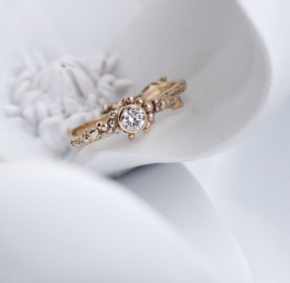 Gold Elven Berry Ring with Salt & Pepper Diamond