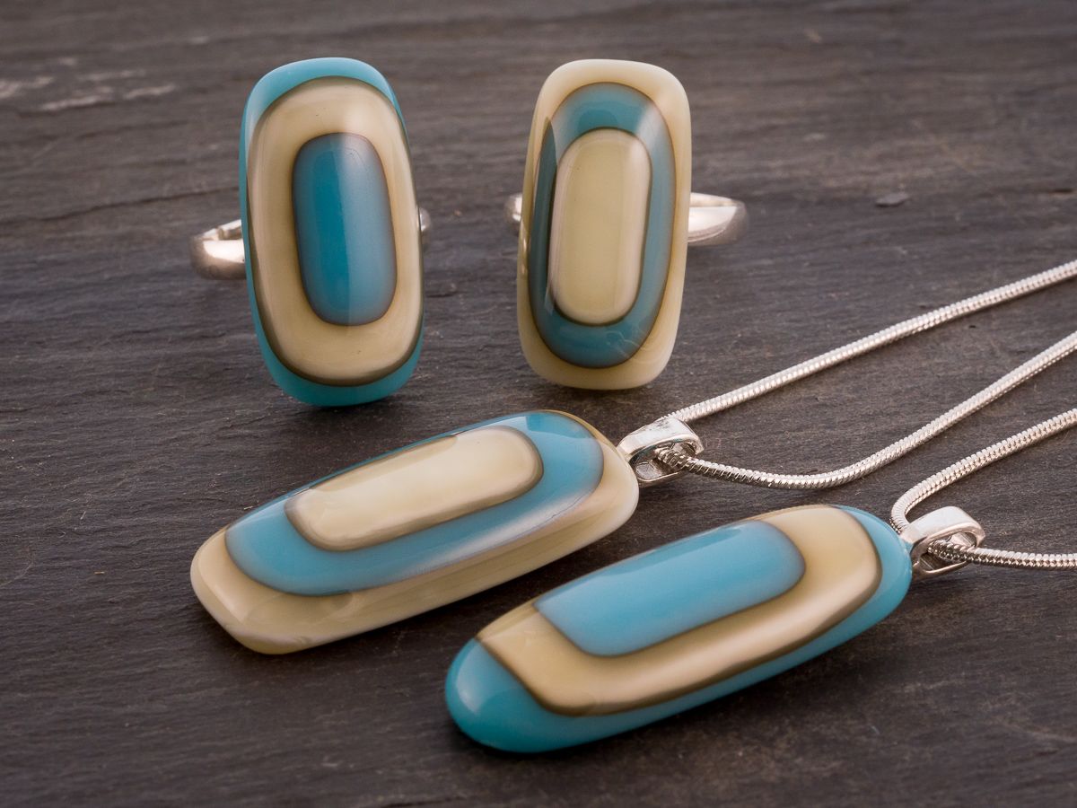 Art deco, vintage, retro style in turquoise and vanilla glass