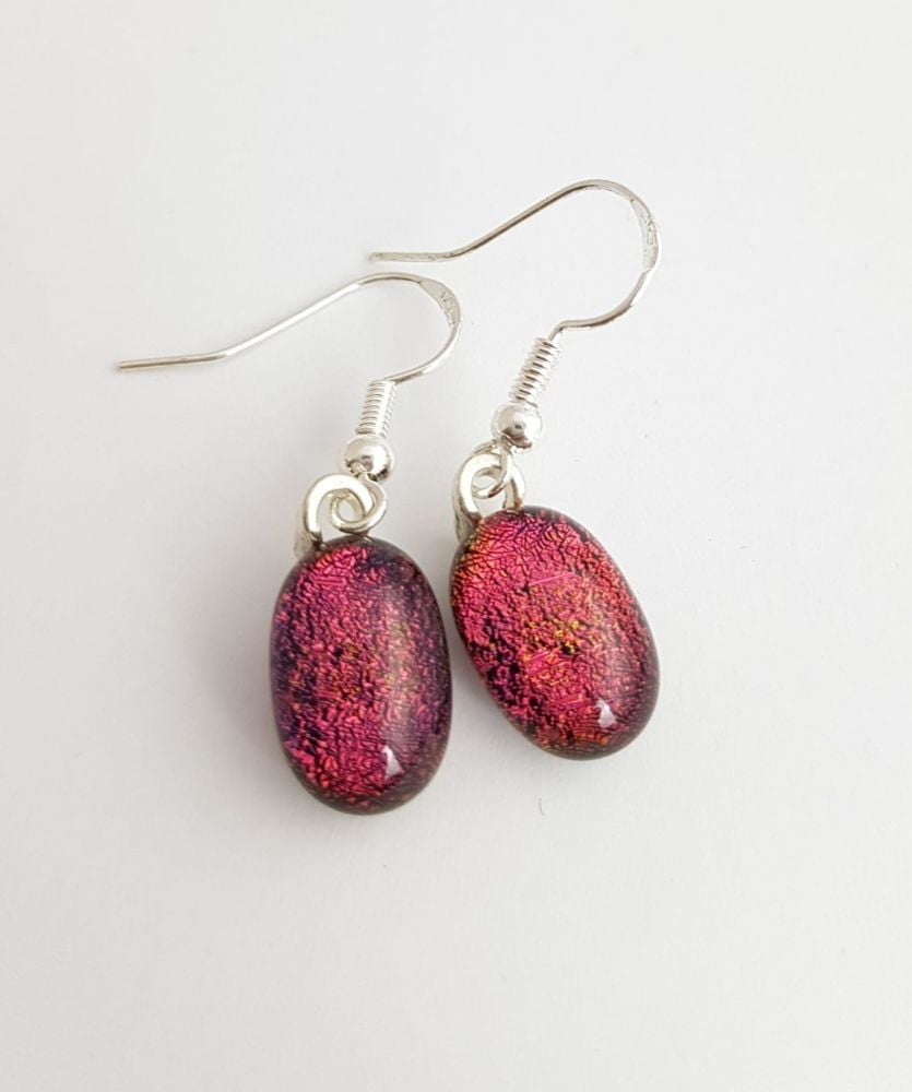 Cherry red dichroic sparkly drop earrings
