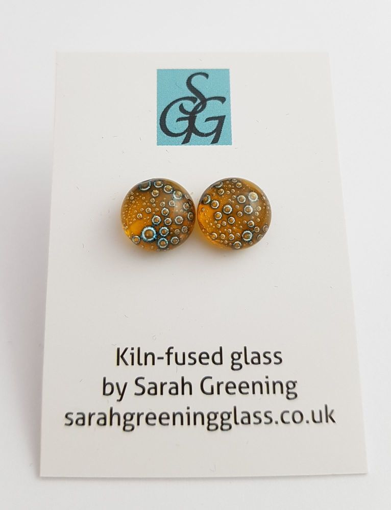 Amber yellow bubbles stud earrings
