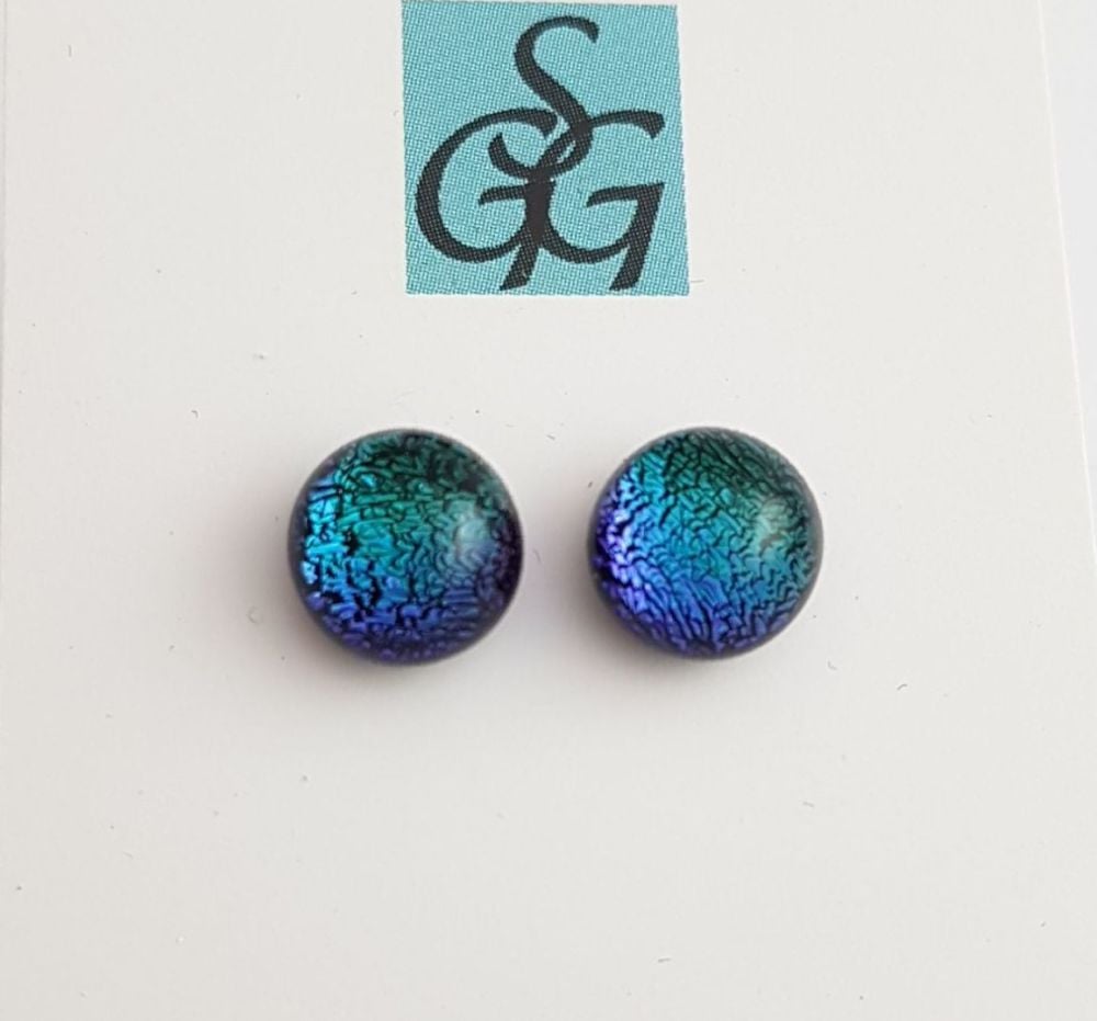 Dichroic - peacock sparkly stud earrings
