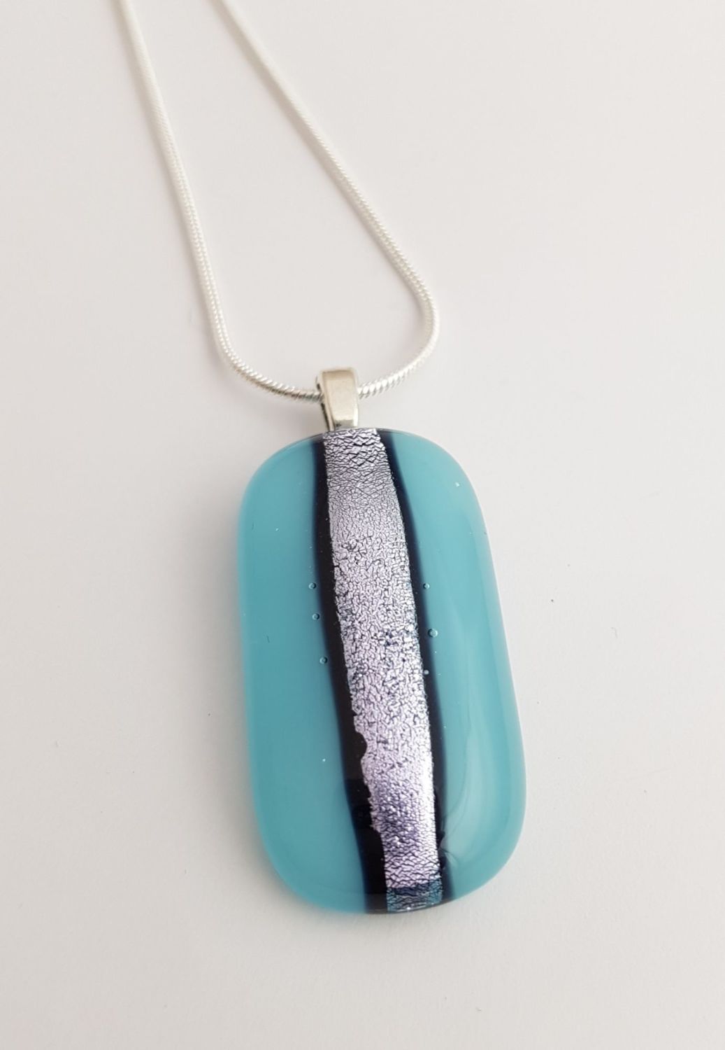 Dichroic stripe - turquoise with silver sparkly stripe