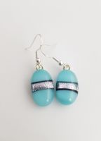 Dichroic stripe - turquoise with silver sparkly stripe drop earrings