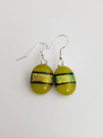 Dichroic stripe - Green with gold sparkly stripe drop earrings