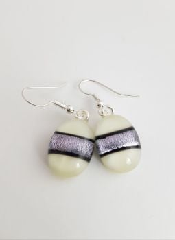 Dichroic stripe - Ivory with silver sparkly stripe drop earrings