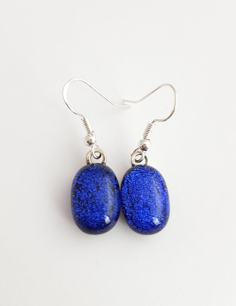 Cobalt blue dichroic sparkly drop earrings