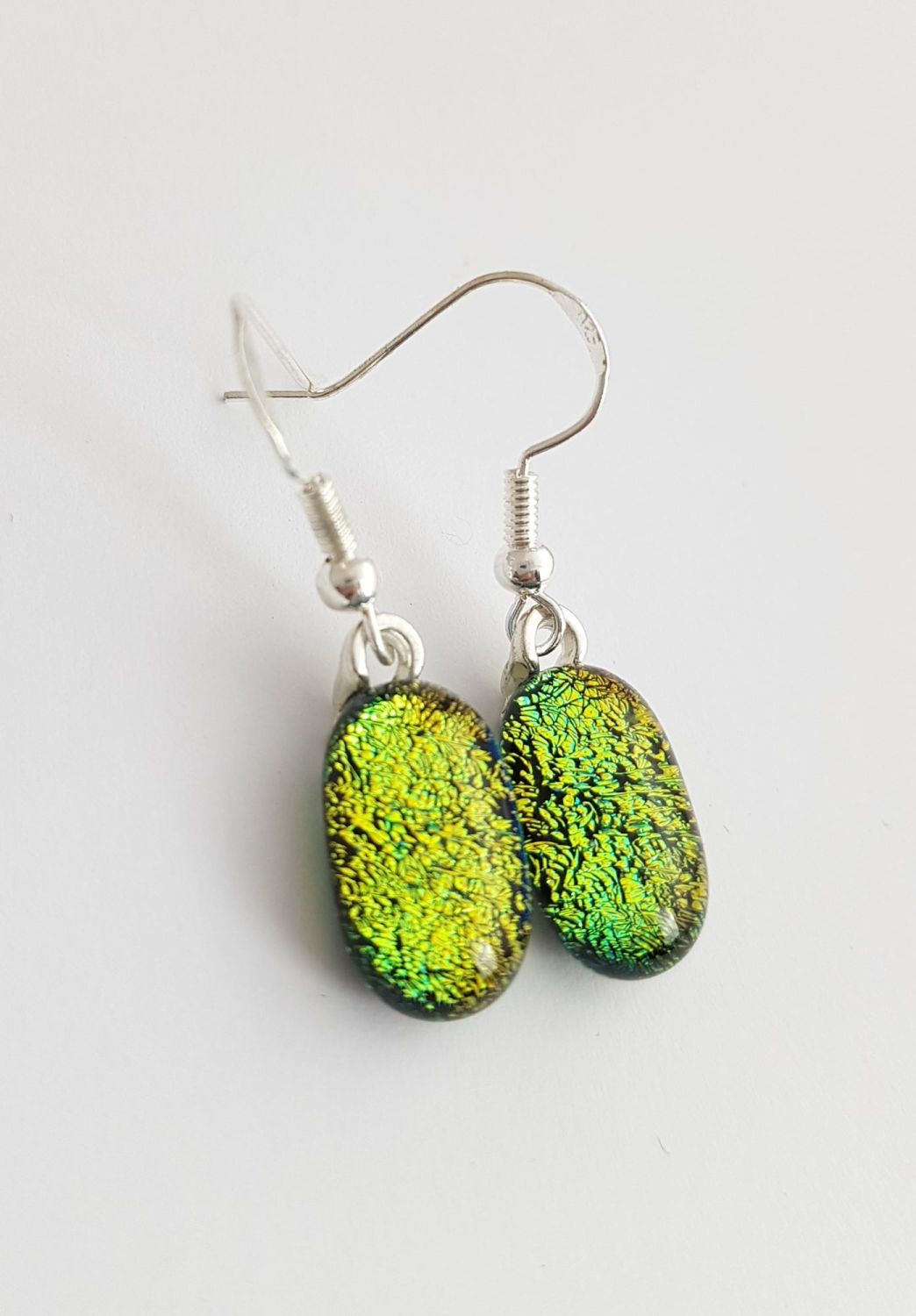 Gold dichroic sparkly drop earrings