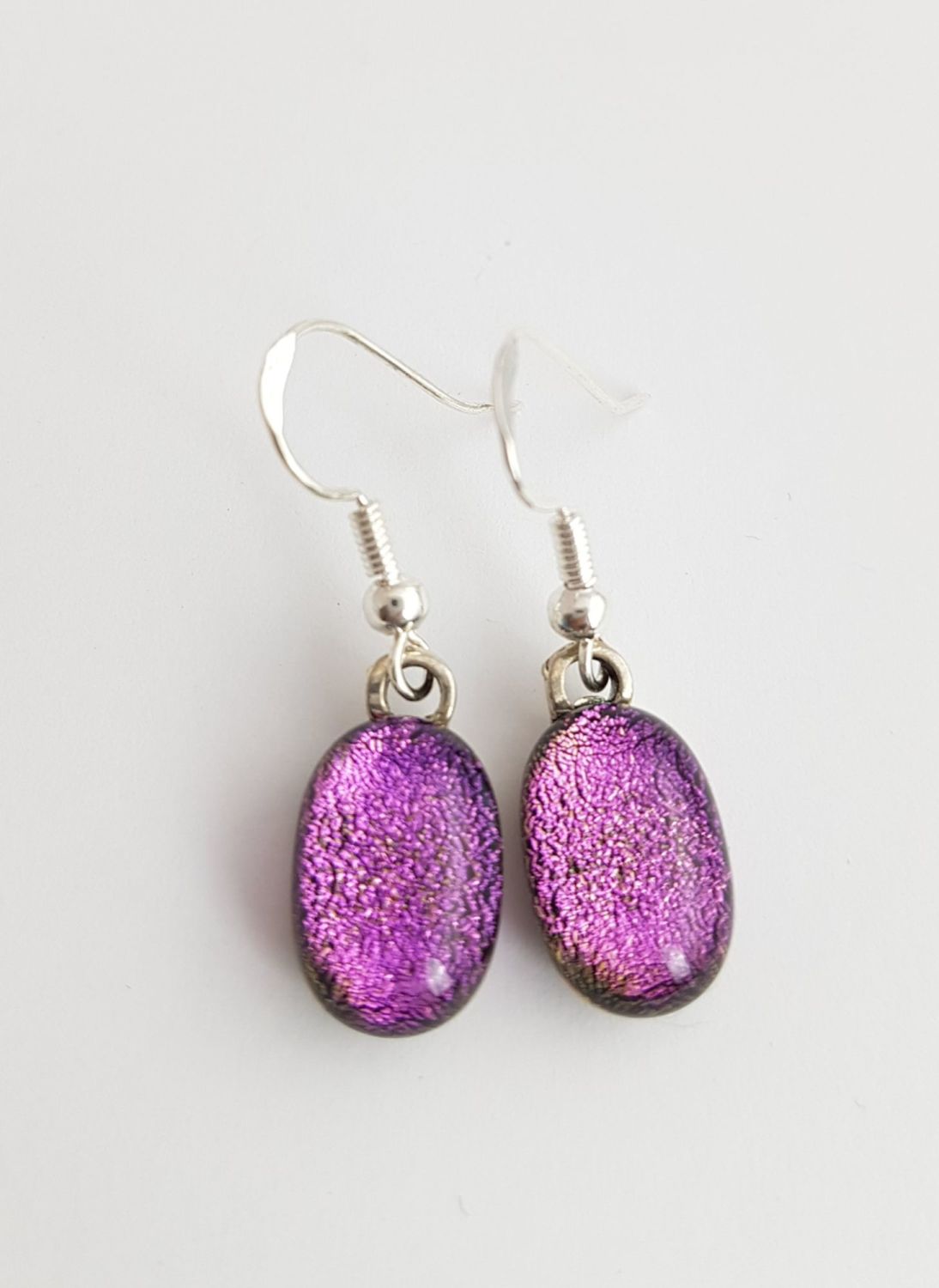 Magenta dichroic sparkly drop earrings