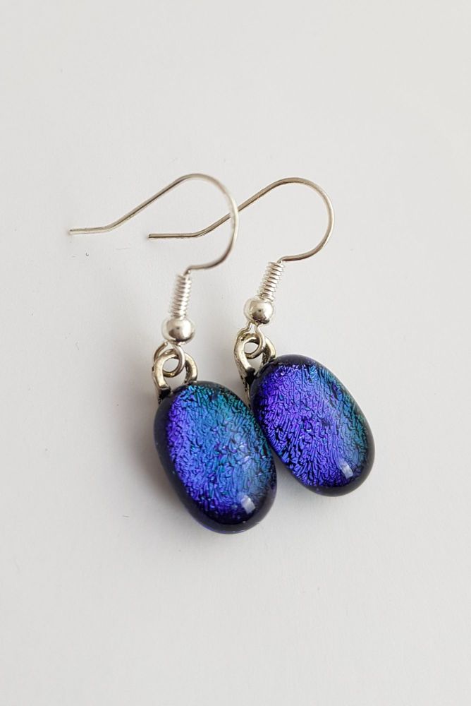 Dichroic - Peacock blue dichroic sparkly drop earrings