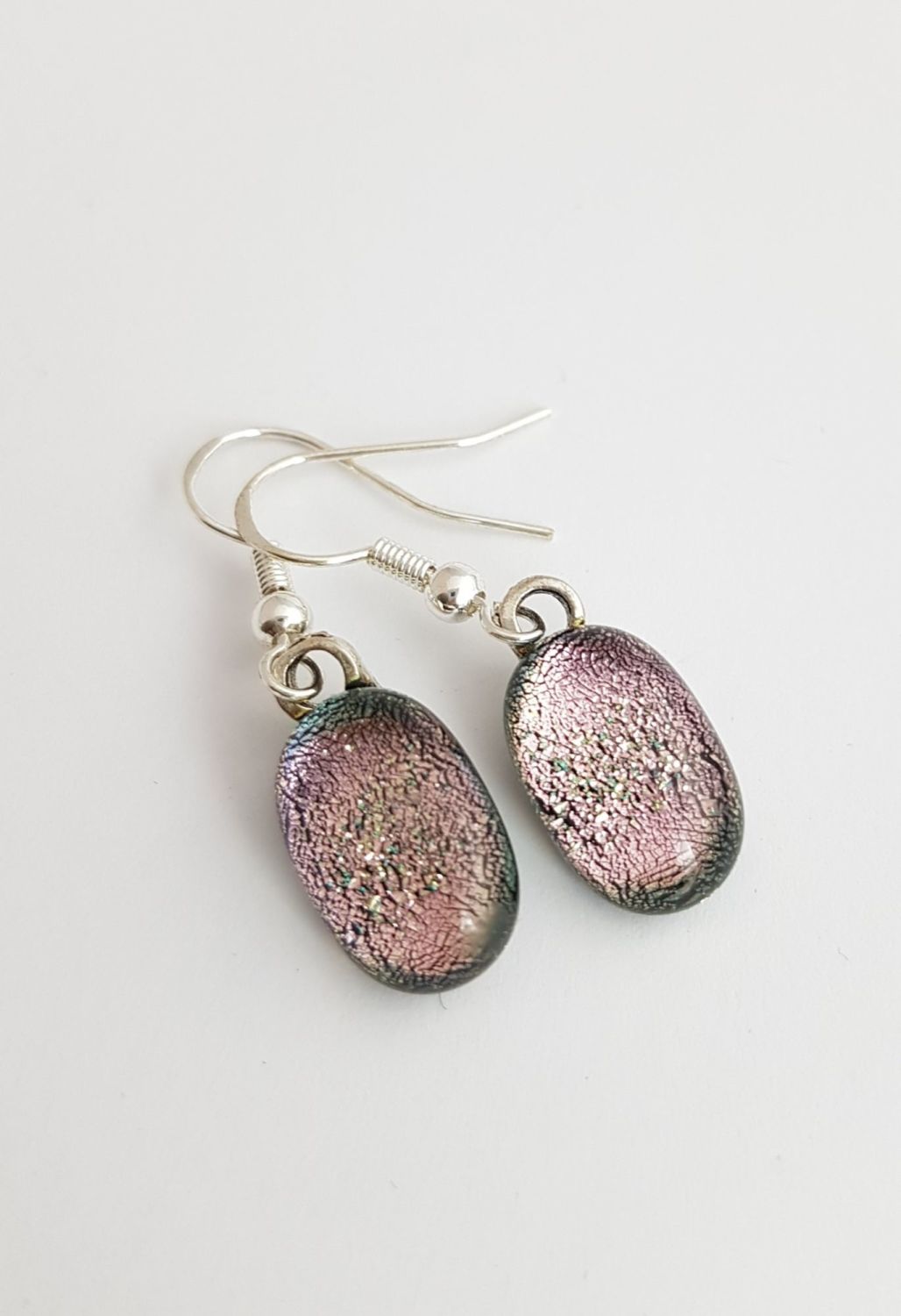 Pink dichroic sparkly drop earrings
