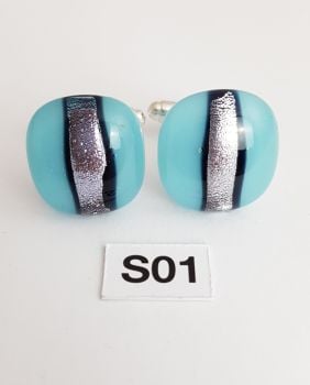 Turquoise blue and silver cufflinks