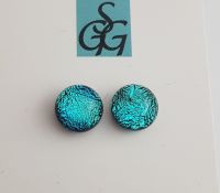 Dichroic - cyan blue sparkly stud earrings