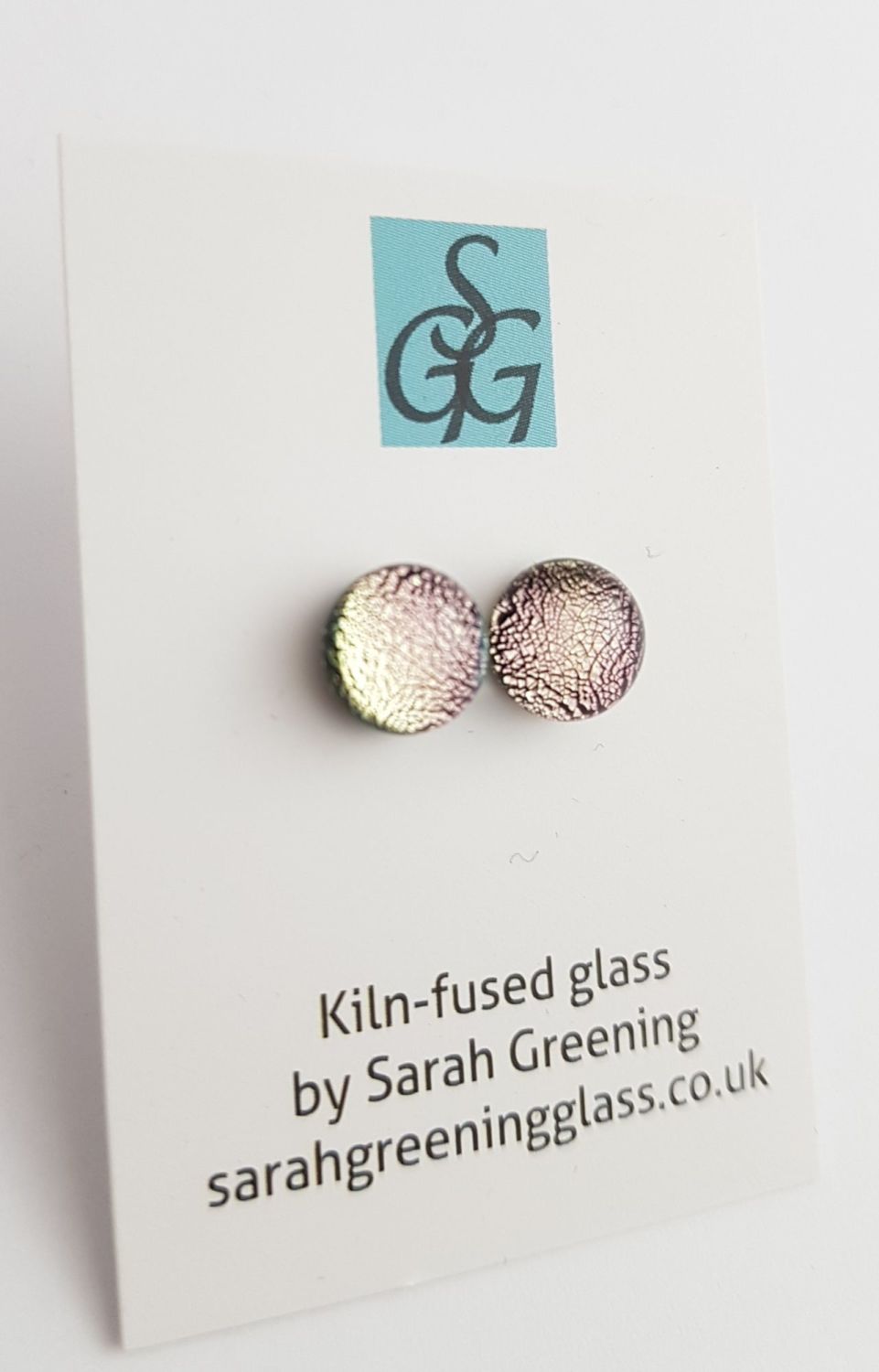 Dichroic - silver pink sparkly stud earrings