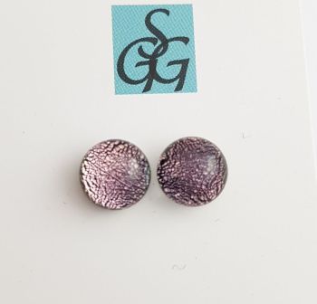 Dichroic - silver pink sparkly stud earrings