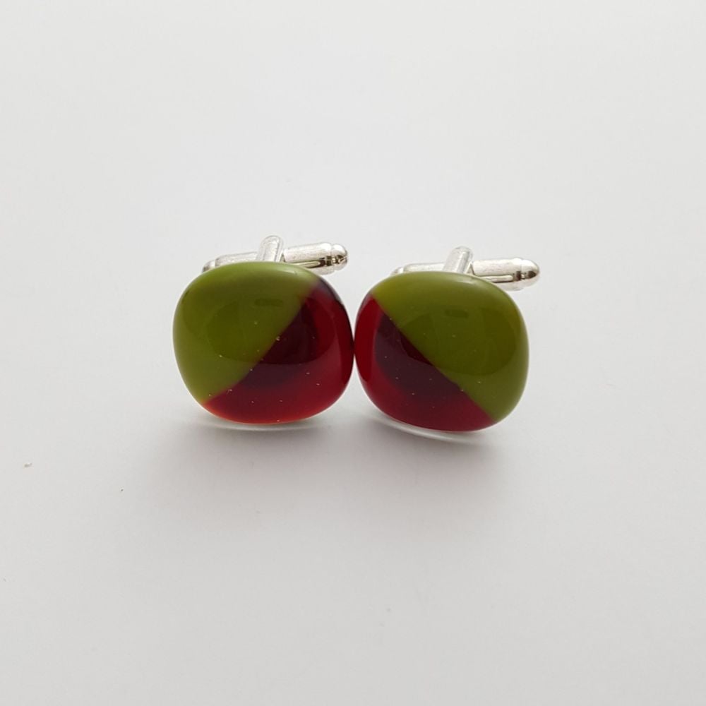 Garnet red and avocado green cufflinks