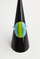 Turquoise and lime green pebble glass ring